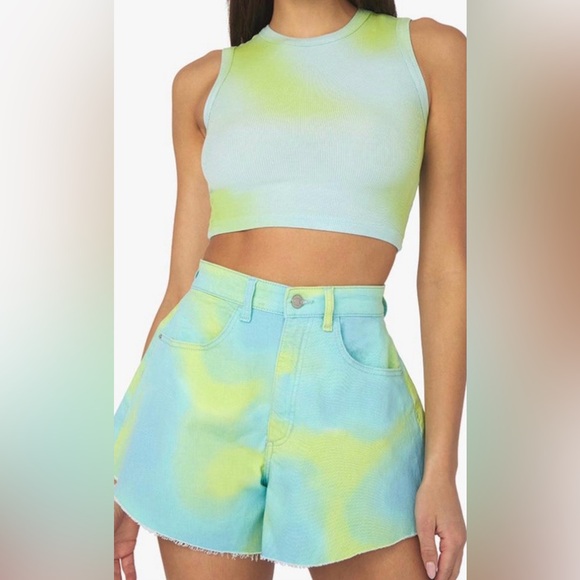 WeWoreWhat Flare Bell High Waisted Tie Dye Shorts in Blue & Green Size 27 NEW - Picture 7 of 9